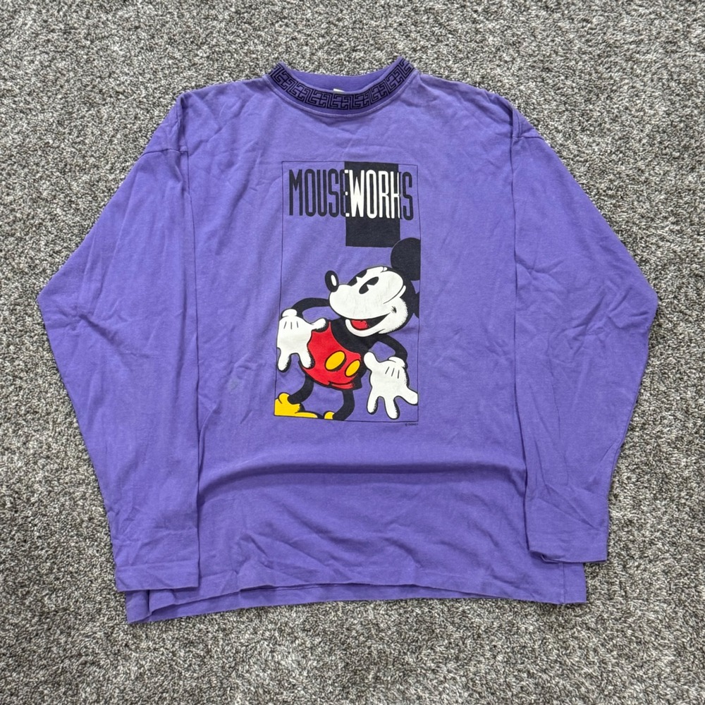 Vintage 90s Disney Mouse Works Mickey Long Sleeve Purple Shirt Mens L‎ USA